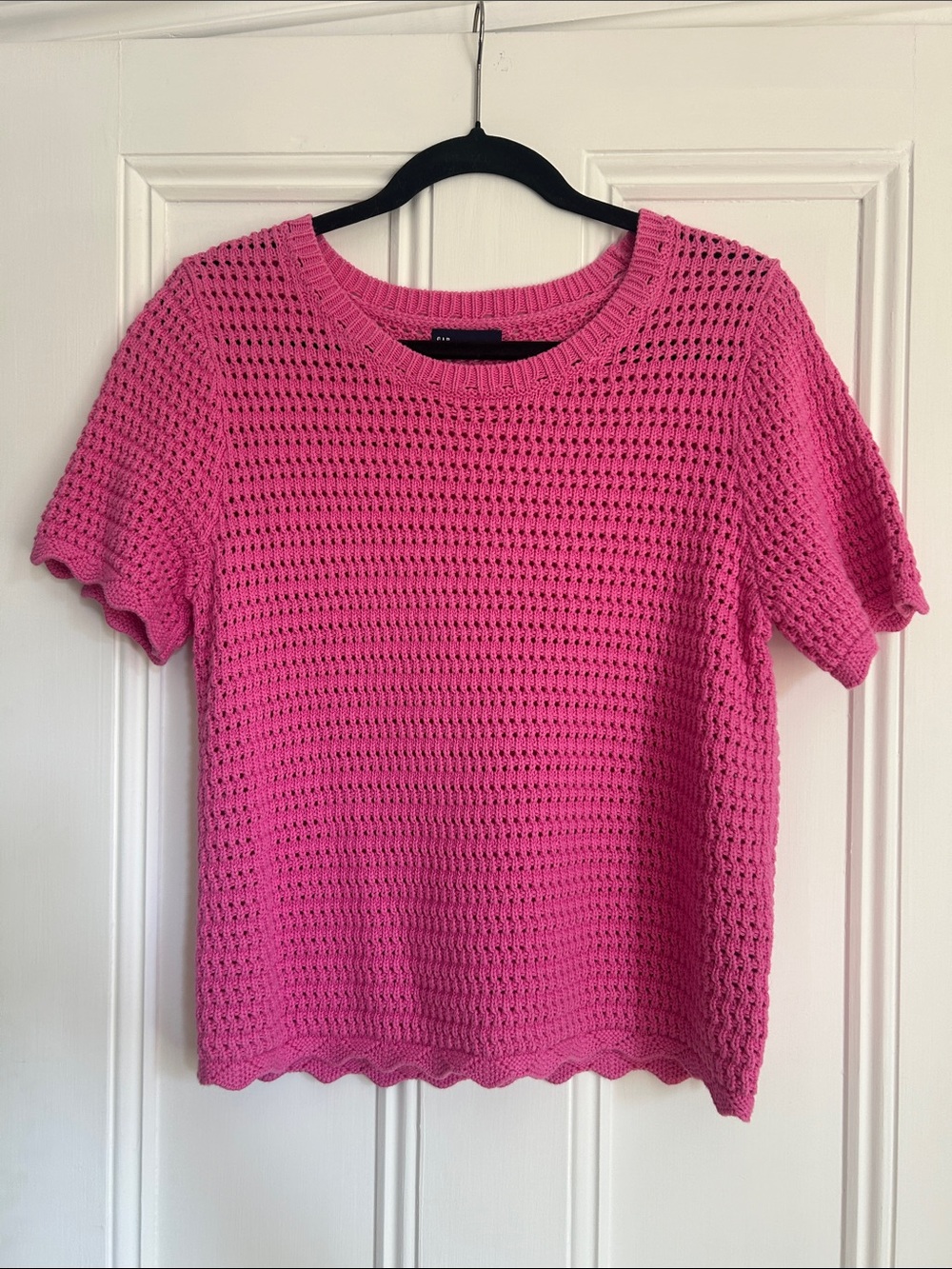 GAP Bright Pink Crochet Short Sleeve Tee